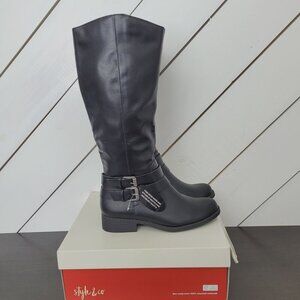 NWT Style & Co Womens Maliaa Black Knee-High Boots With Buckle Detail Size 6M